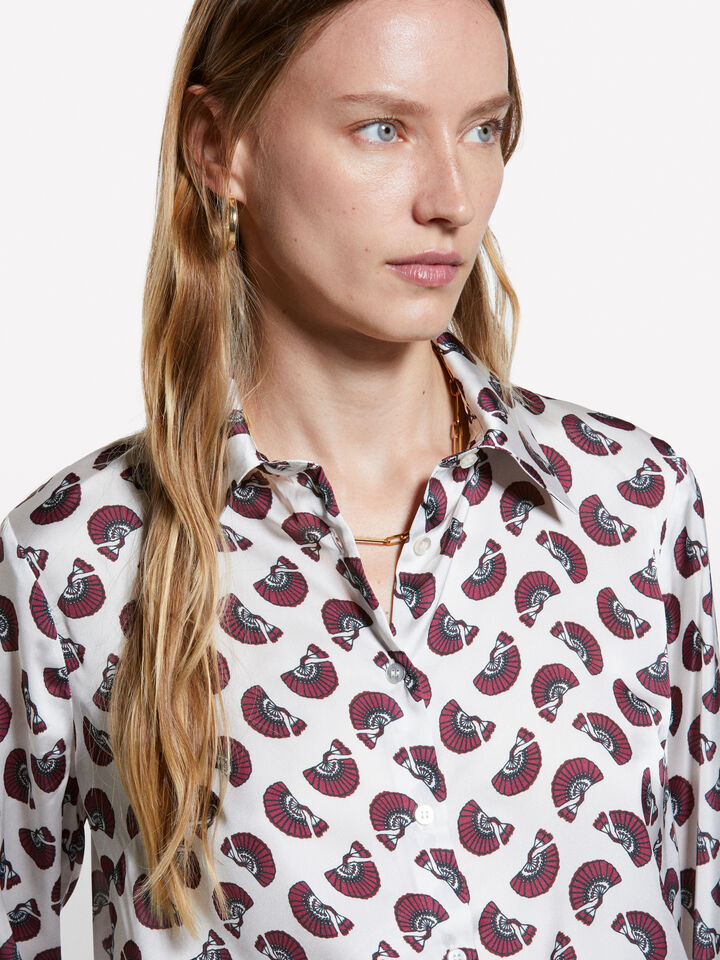 Cream white shirt in printed satin - women's shirts - Creamy White | Sisley image number 4